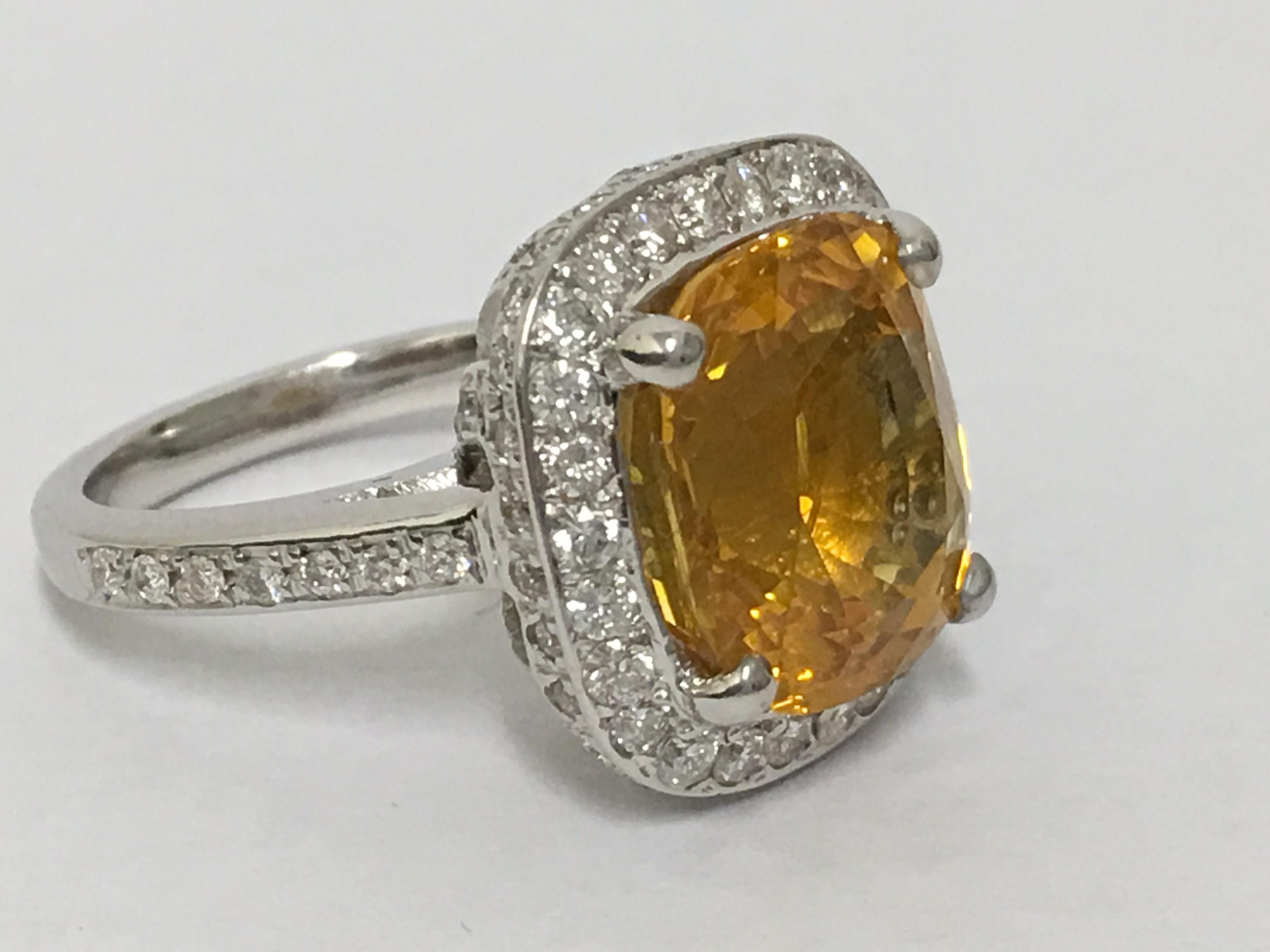 Natural Yellow Sapphire and Diamonds Ring In Excellent Condition In Trumbull, CT