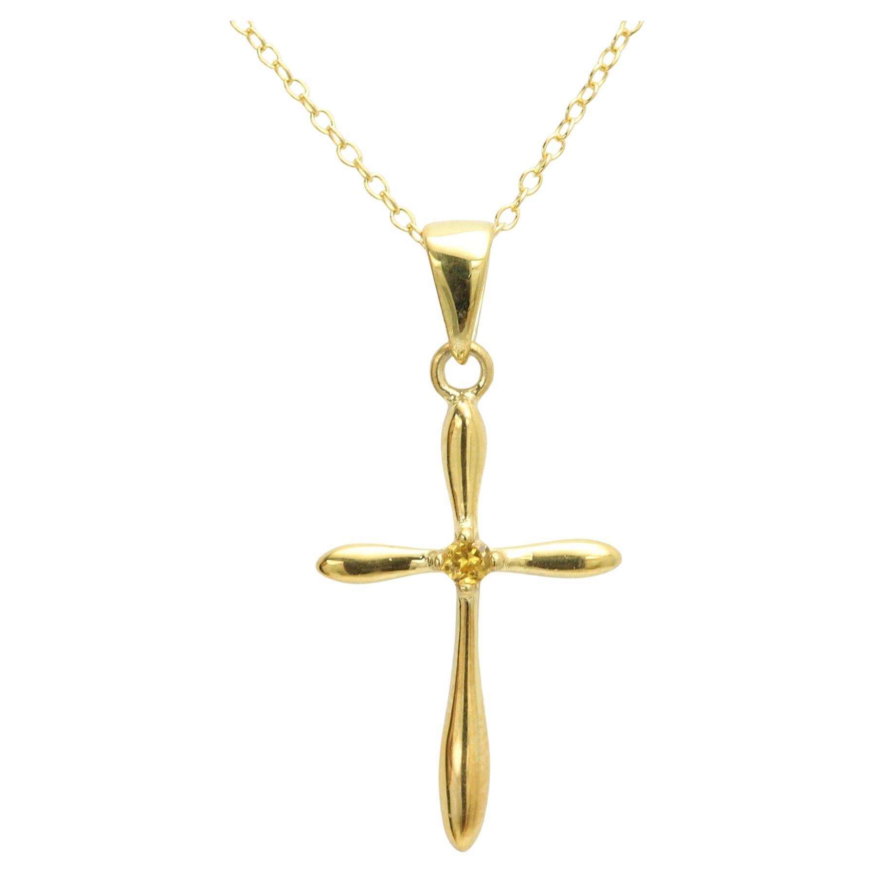 Natural Yellow Sapphire Cross Pendant Sterling Silver Cross