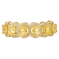 Natural Yellow Sapphire 
Diamond Halo Ring in 14K Solid Gold (Certified)