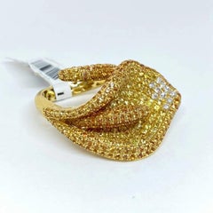 Natural Yellow Sapphire & Diamond Pave Calla Lily Flower Ring 18ky 4.17 Ctw