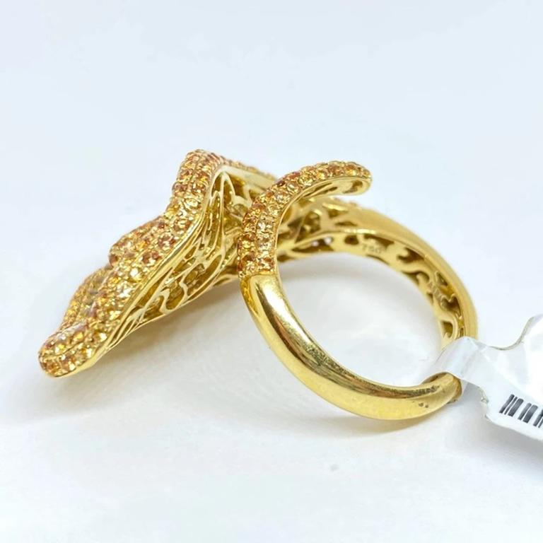 Natural Yellow Sapphire & Diamond Pave Calla Lily Flower Ring 18ky 4.17 Ctw In New Condition For Sale In Carmel-by-the-Sea, CA