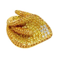 Bague Calla Lily Flower en saphir jaune naturel pavé de diamants, 4,17 carats poids total