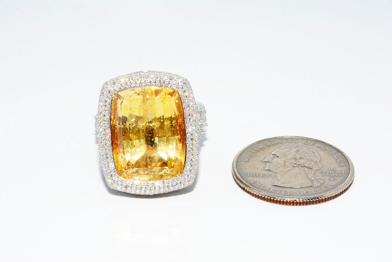 Natural Yellow No Heat Sapphire and Diamond Ring Platinum and 18k Yellow Gold For Sale 3