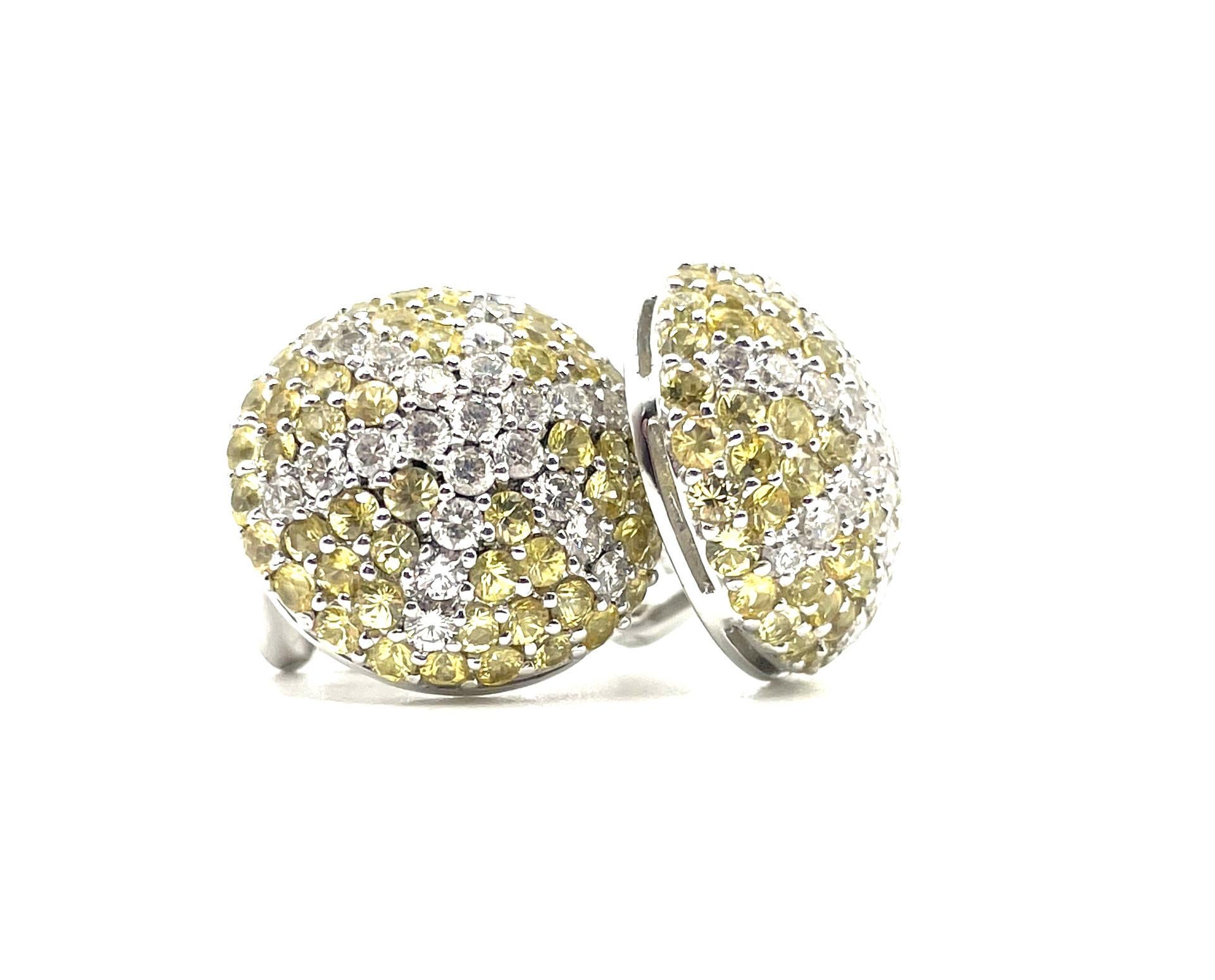 Contemporary Natural Yellow Sapphire & Diamond, Starfish Puff Earrings in 18 Kt White Gold  For Sale