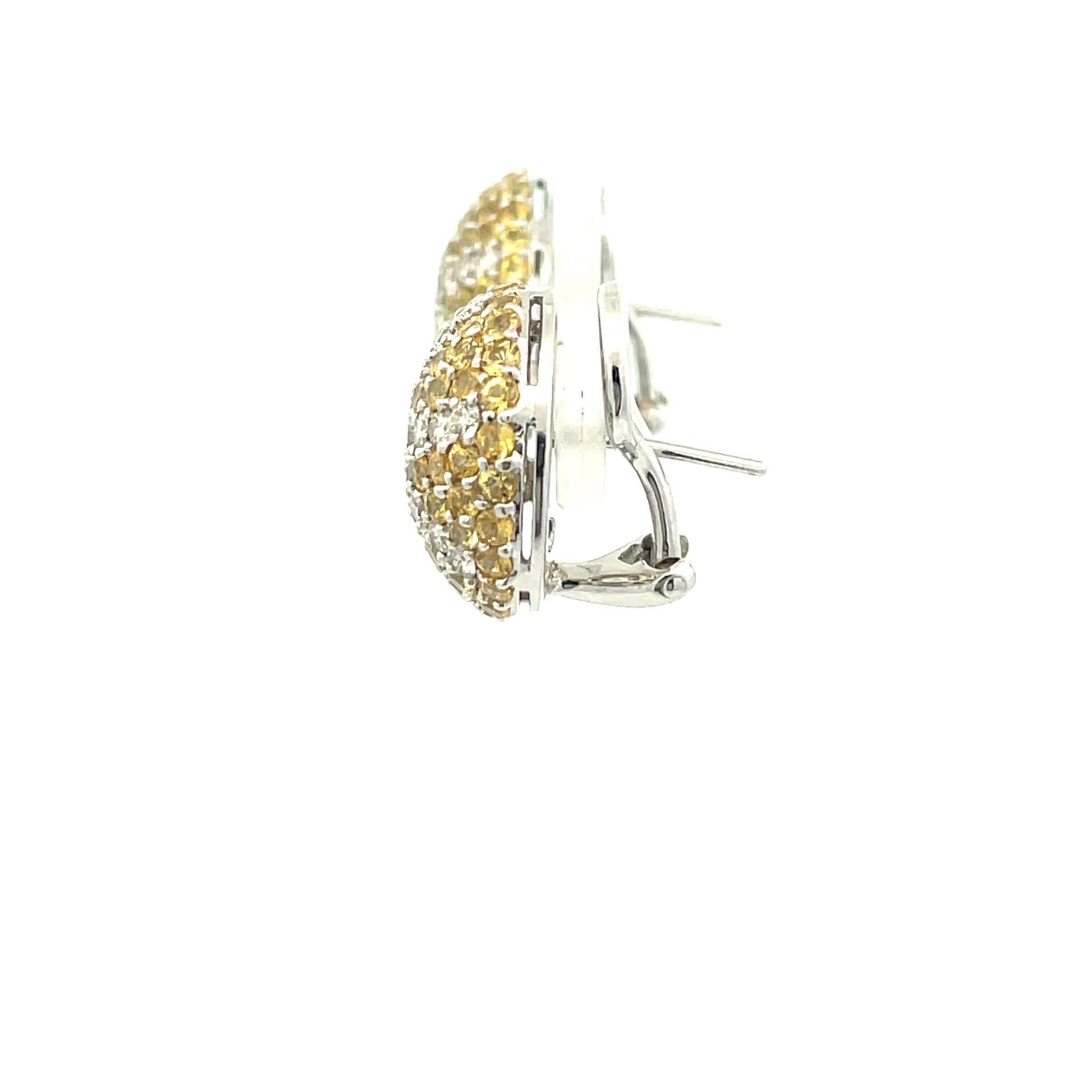 Natural Yellow Sapphire & Diamond, Starfish Puff Earrings in 18 Kt White Gold  In New Condition For Sale In Westmount, CA