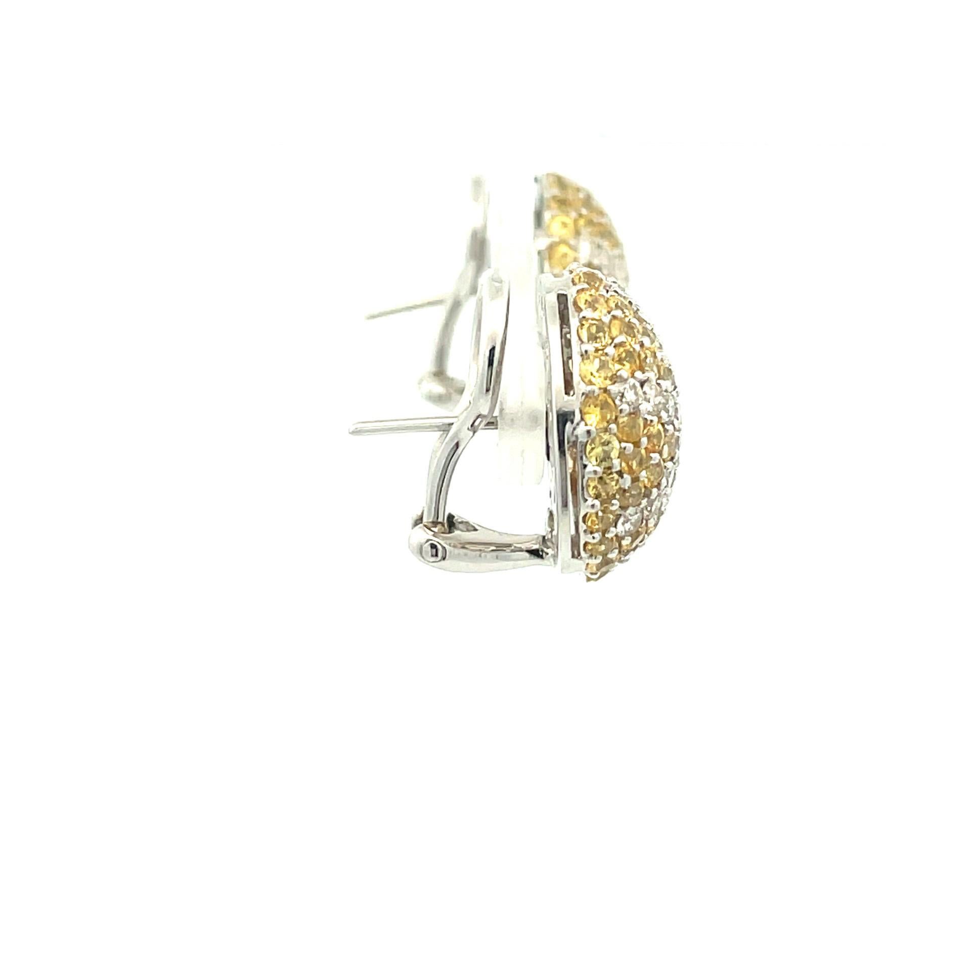 Women's Natural Yellow Sapphire & Diamond, Starfish Puff Earrings in 18 Kt White Gold  For Sale