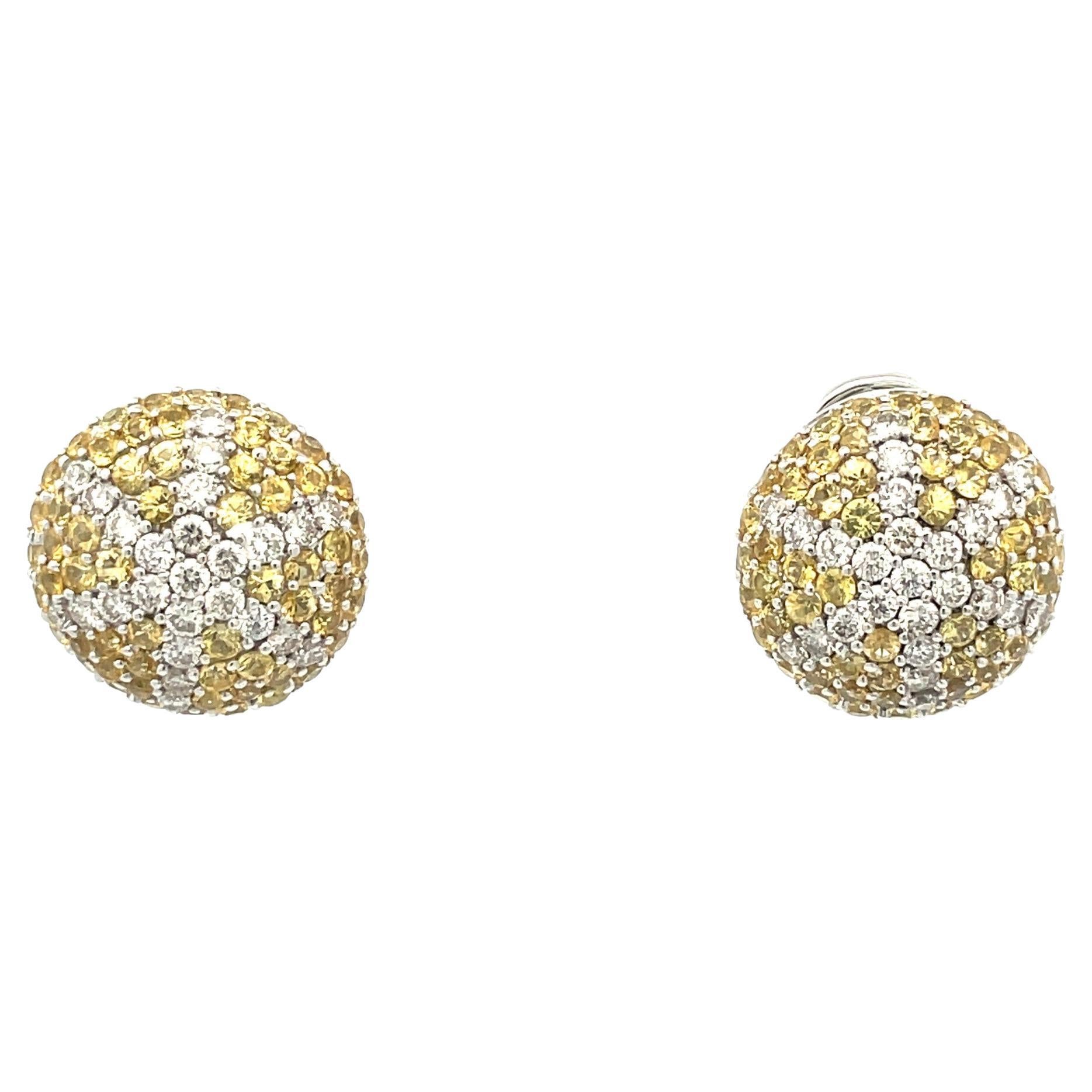 Natural Yellow Sapphire & Diamond, Starfish Puff Earrings in 18 Kt White Gold  For Sale
