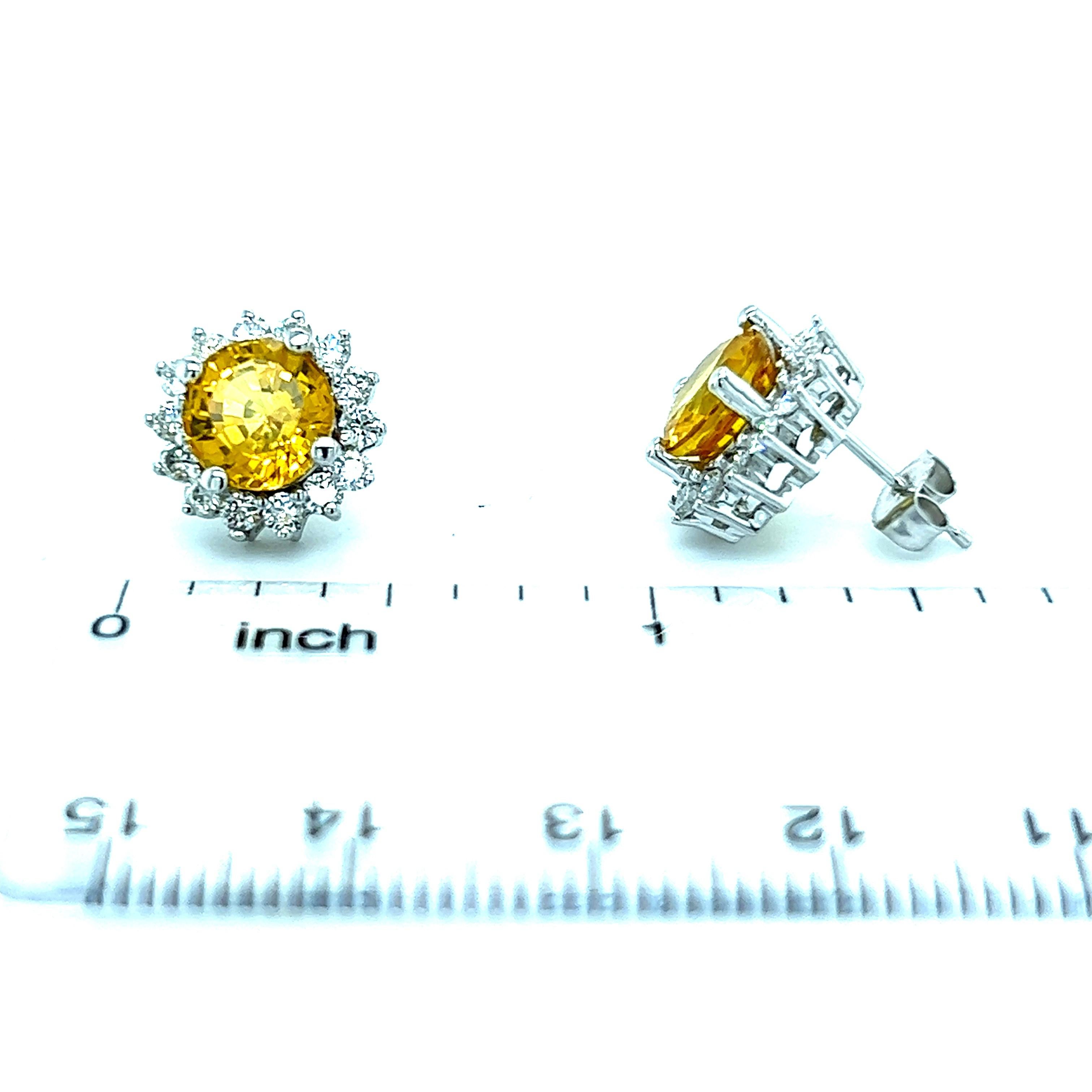 Natürliche gelbe Saphir-Diamant-Ohrstecker 14k WG 4,64 TCW zertifiziert $5, 975 (Rundschliff) im Angebot