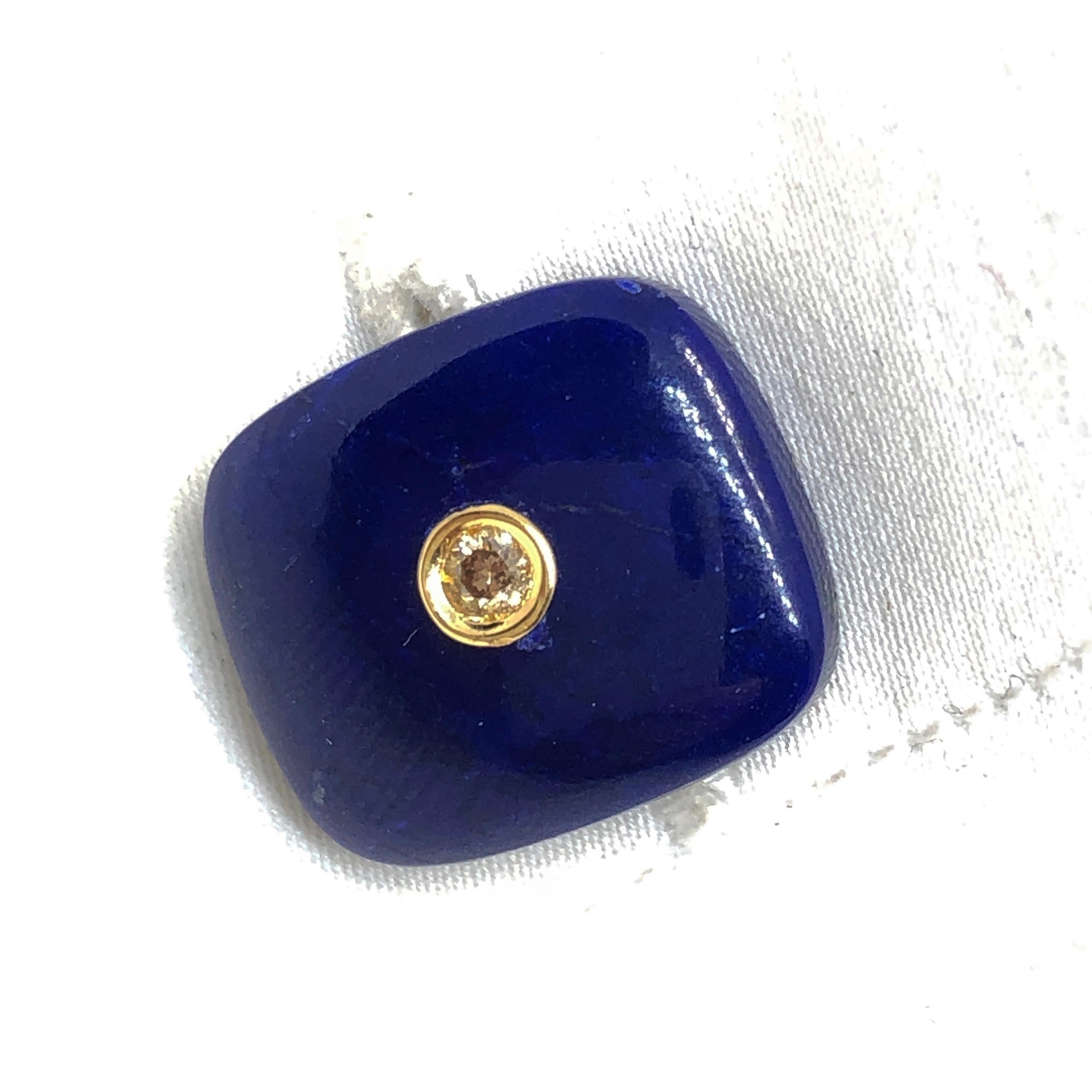 Berca Yellow Sapphire Hand Inlaid Deep Blue Lapis Lazuli Yellow Gold Cufflinks For Sale 4