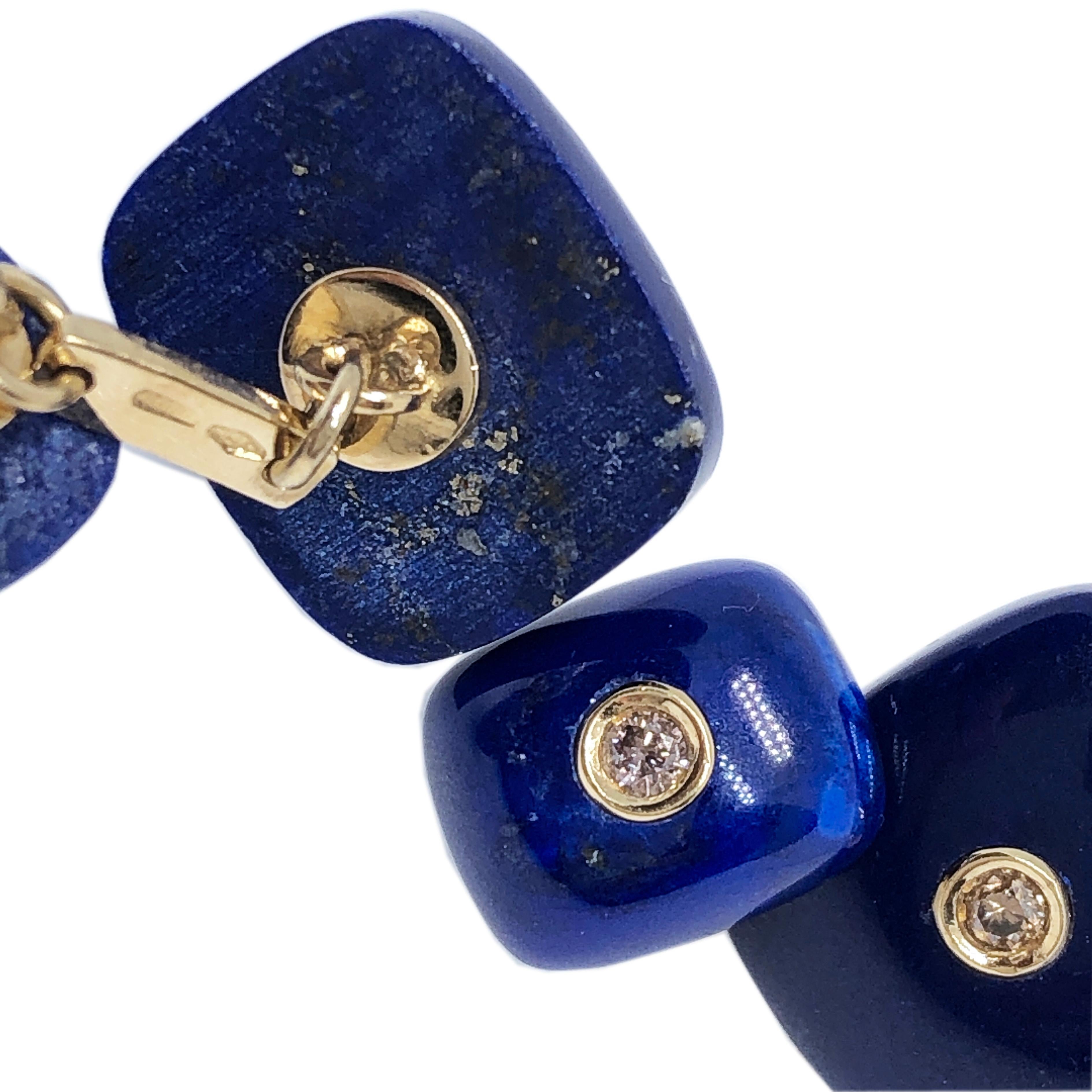 Berca Yellow Sapphire Hand Inlaid Deep Blue Lapis Lazuli Yellow Gold Cufflinks For Sale 5