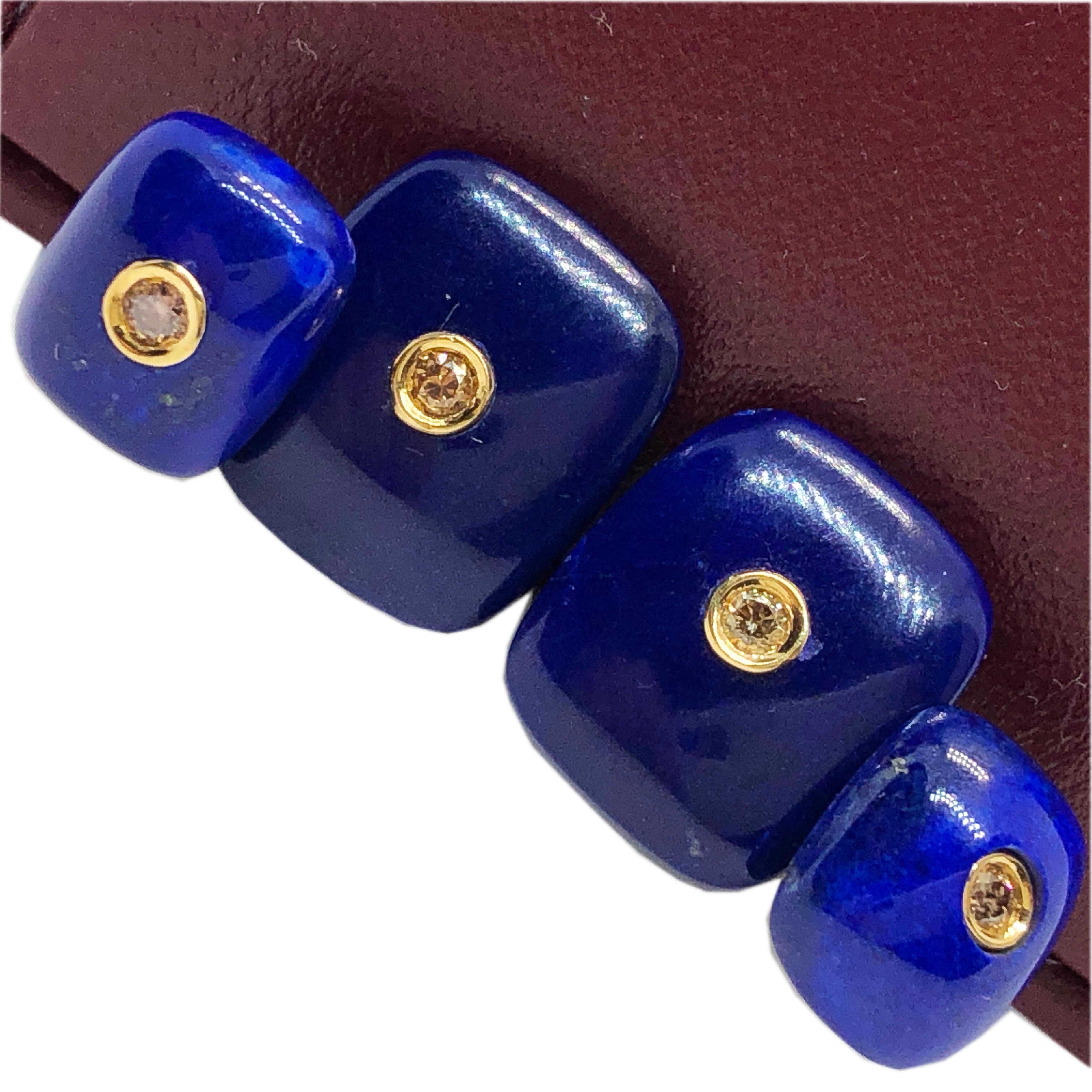 Contemporary Berca Yellow Sapphire Hand Inlaid Deep Blue Lapis Lazuli Yellow Gold Cufflinks For Sale