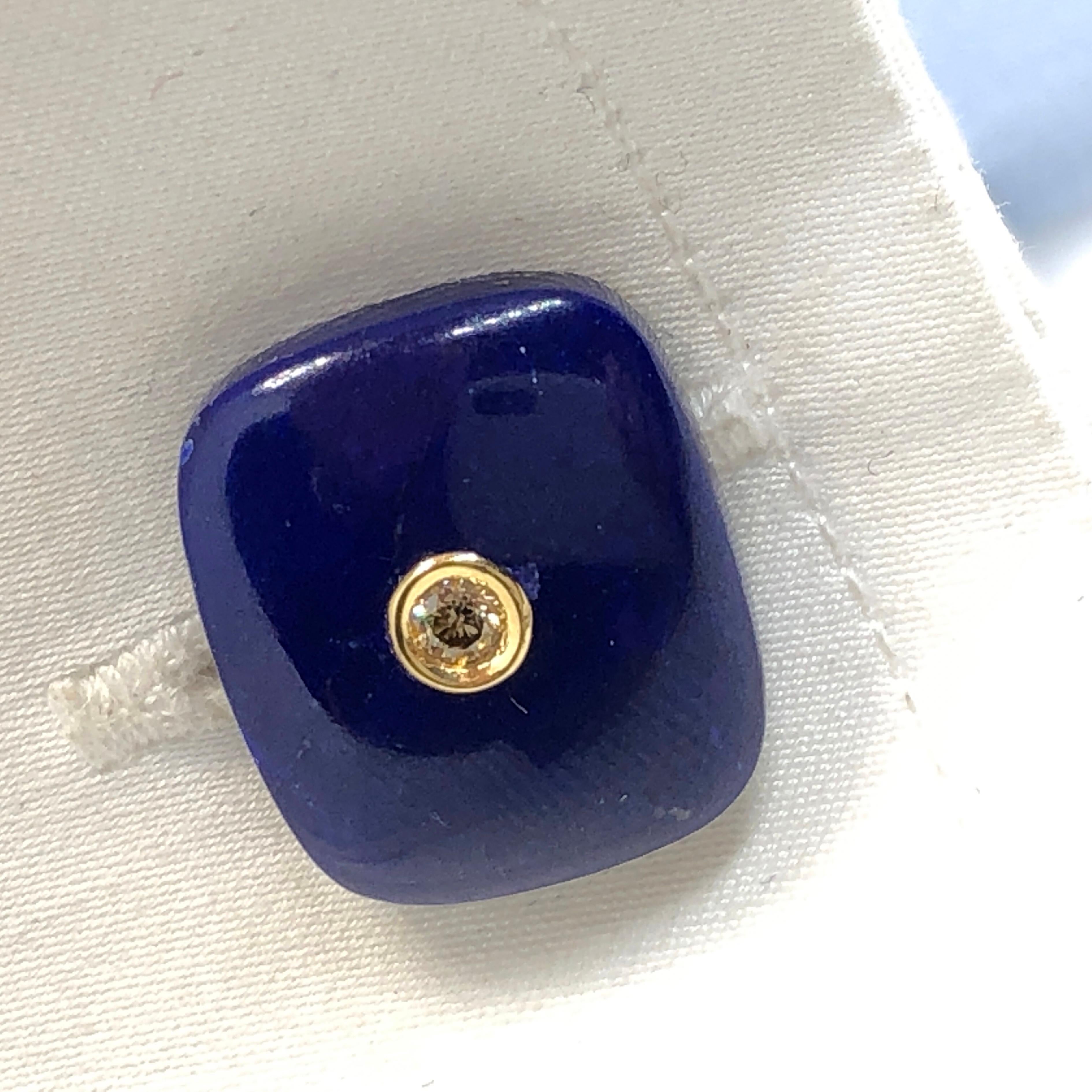 Berca Yellow Sapphire Hand Inlaid Deep Blue Lapis Lazuli Yellow Gold Cufflinks For Sale 1