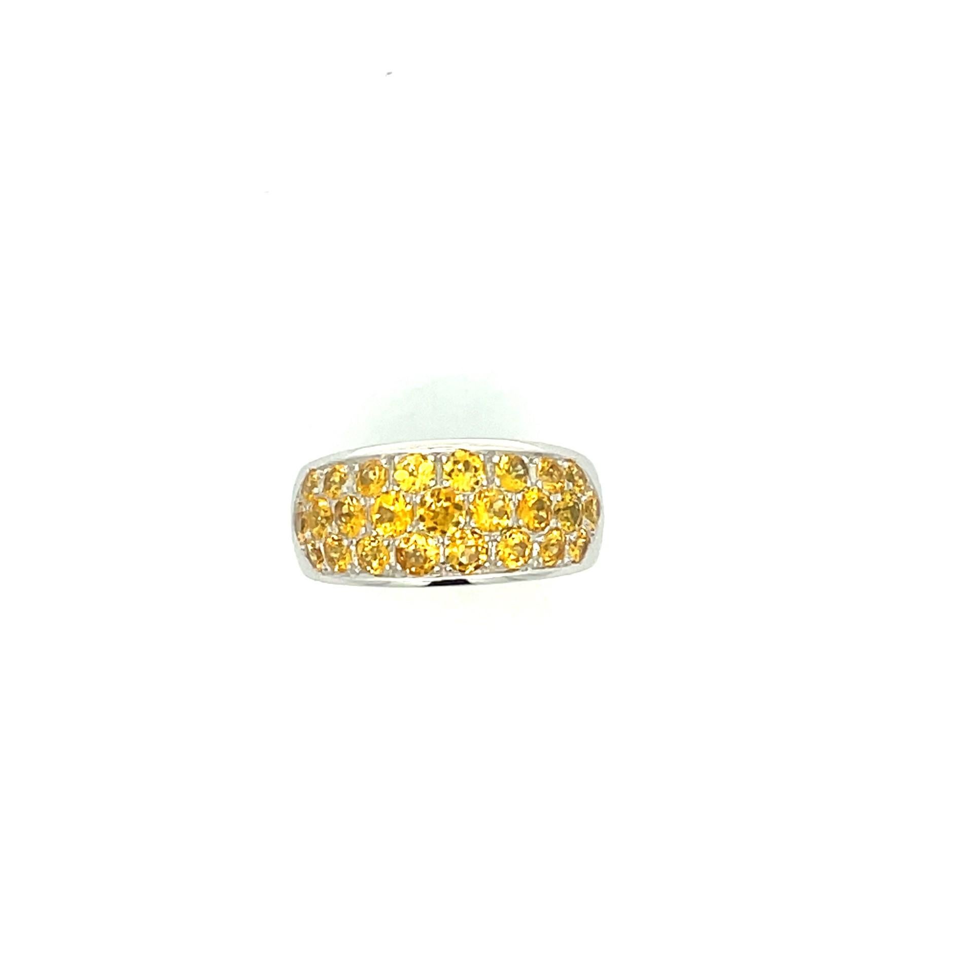 Contemporary Natural Yellow Sapphire Large Flat dome Band in 18 Karat White Gold For Sale