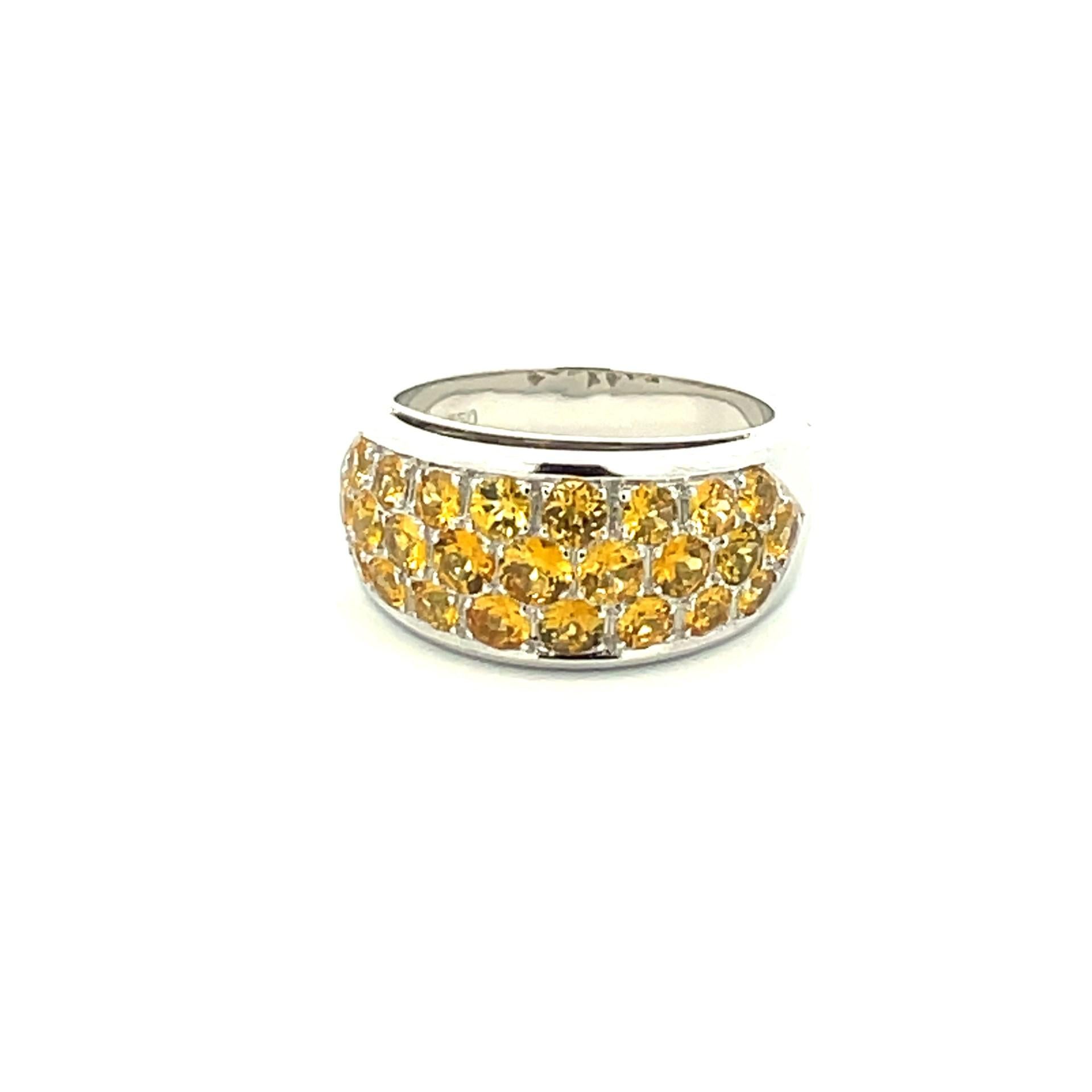 Round Cut Natural Yellow Sapphire Large Flat dome Band in 18 Karat White Gold For Sale