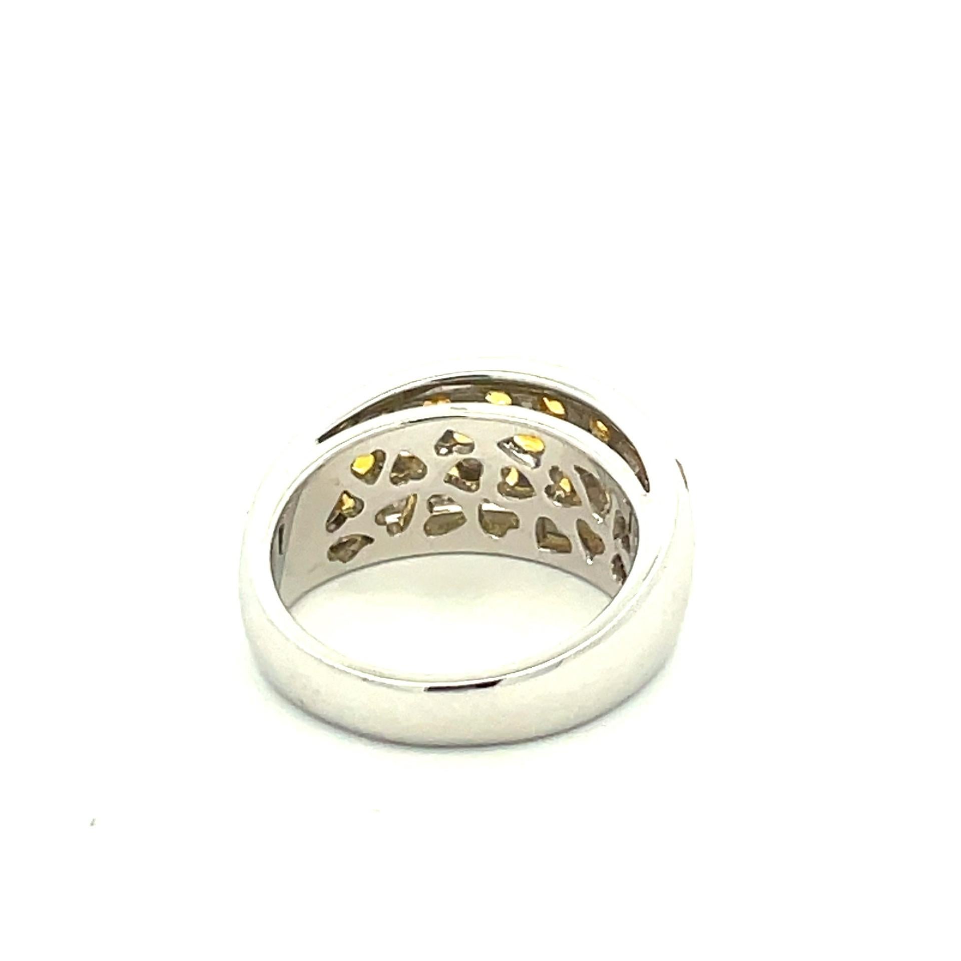 Women's Natural Yellow Sapphire Large Flat dome Band in 18 Karat White Gold For Sale