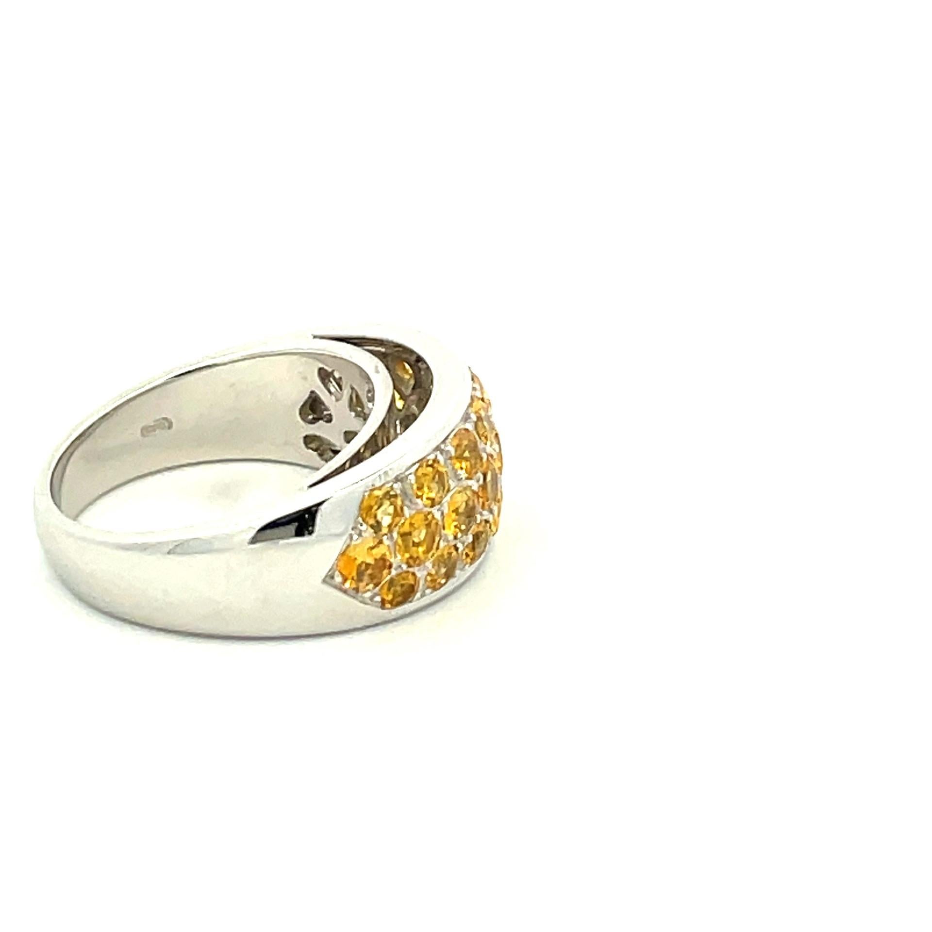 Natural Yellow Sapphire Large Flat dome Band in 18 Karat White Gold For Sale 1