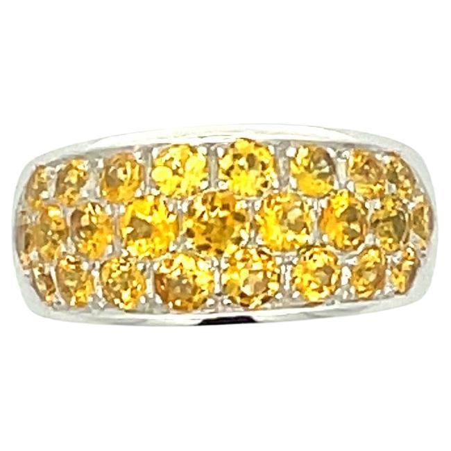 Natural Yellow Sapphire Large Flat dome Band in 18 Karat White Gold For Sale