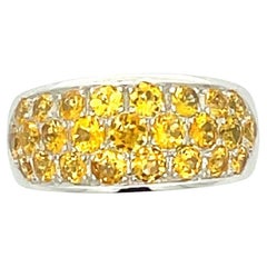 Natural Yellow Sapphire Large Flat dome Band in 18 Karat White Gold
