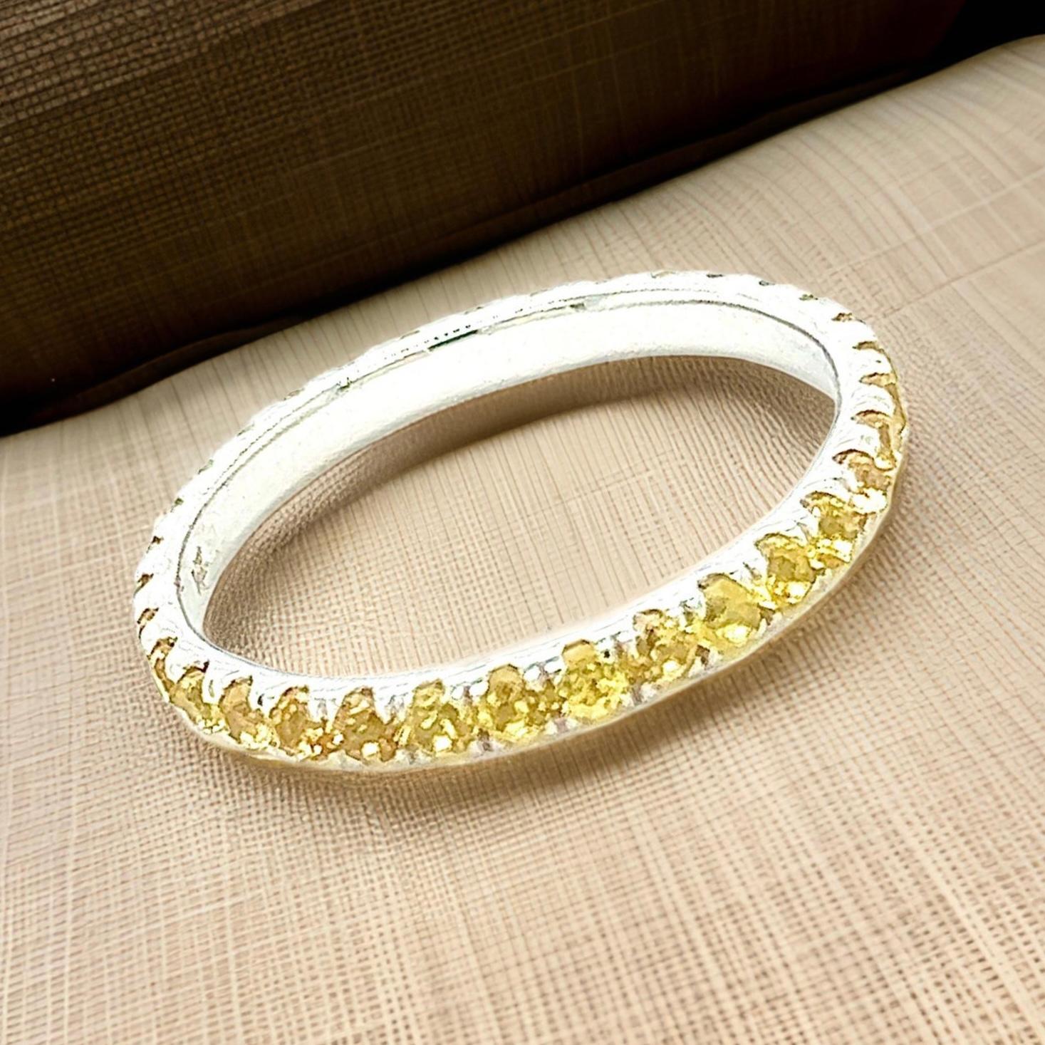Round Cut Natural Yellow Sapphire Ring Size 6.5 14k W Gold 0.66 CTW Certified For Sale