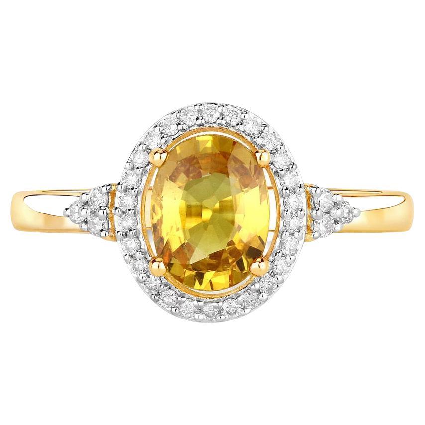 Natürlicher gelber Saphir Ring mit Diamanten 1,72 Karat 14K Gelbgold