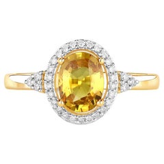 Natural Yellow Sapphire Ring With Diamonds 1.72 Carats 14K Yellow Gold