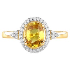 Natural Yellow Sapphire Ring With Diamonds 1.72 Carats 14K Yellow Gold