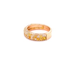 Natural Yellow Sapphire White Diamond 14 Karat Rose Gold Cluster Band
