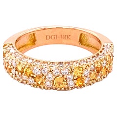 Natural Yellow Sapphire White Diamond 14 Karat Rose Gold Cluster Band