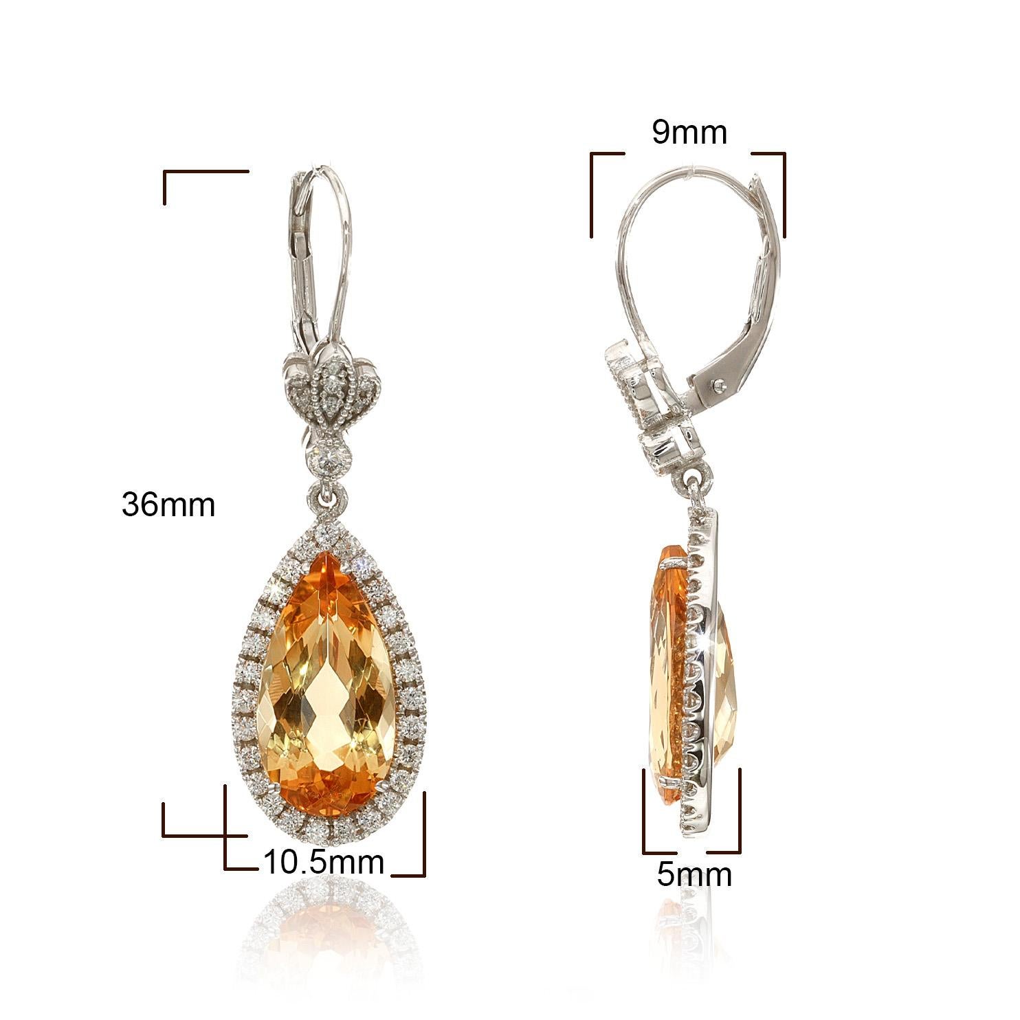 Natural Yellow Topaz 10.26 carats  set in 14K White Gold Earrings with Diamonds For Sale 1