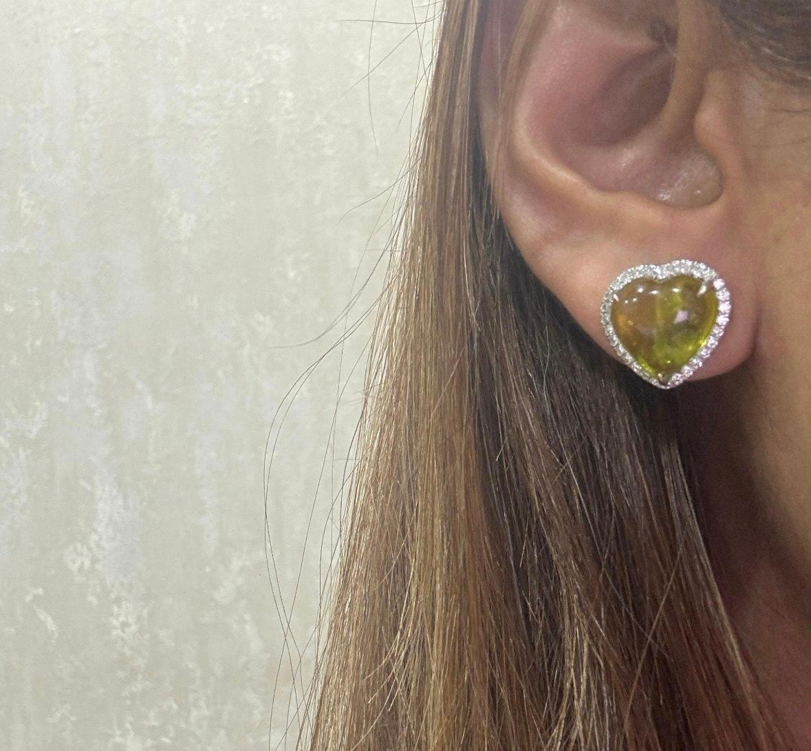 Taille mixte Boucle d'oreille en or 18 carats, tourmaline jaune naturelle 13,40 carats et diamants 0,67 carat en vente