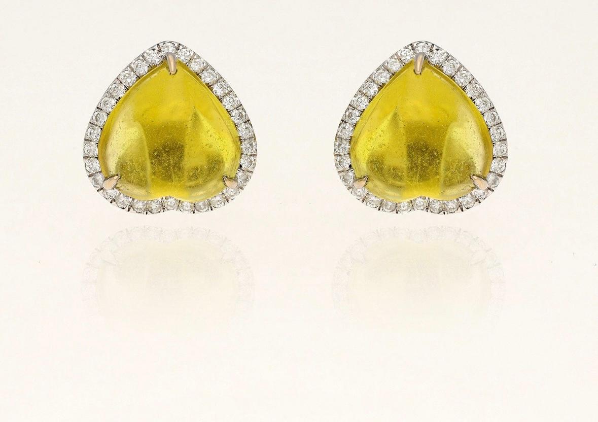 Boucle d'oreille en or 18 carats, tourmaline jaune naturelle 13,40 carats et diamants 0,67 carat Pour femmes en vente