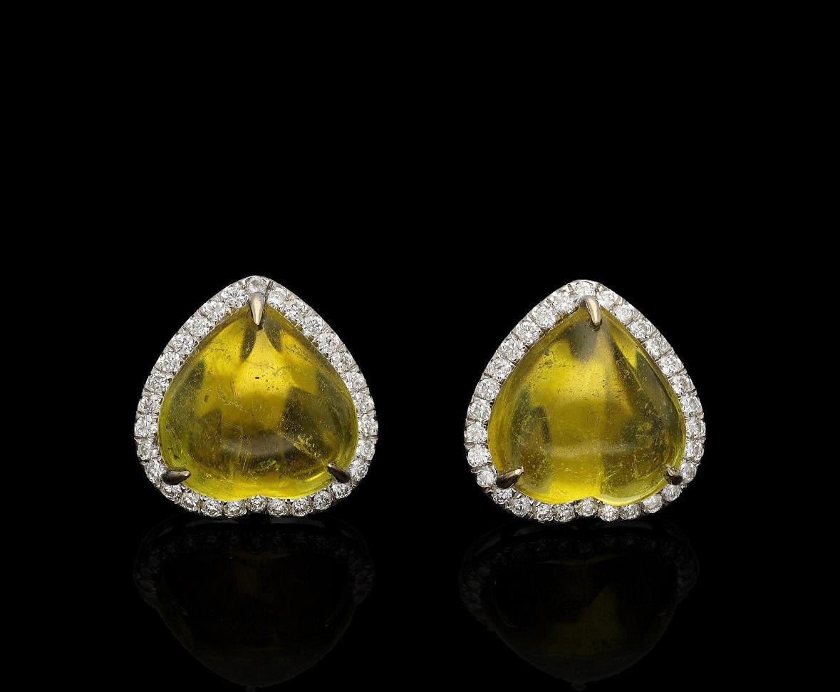 Boucle d'oreille en or 18 carats, tourmaline jaune naturelle 13,40 carats et diamants 0,67 carat en vente 1