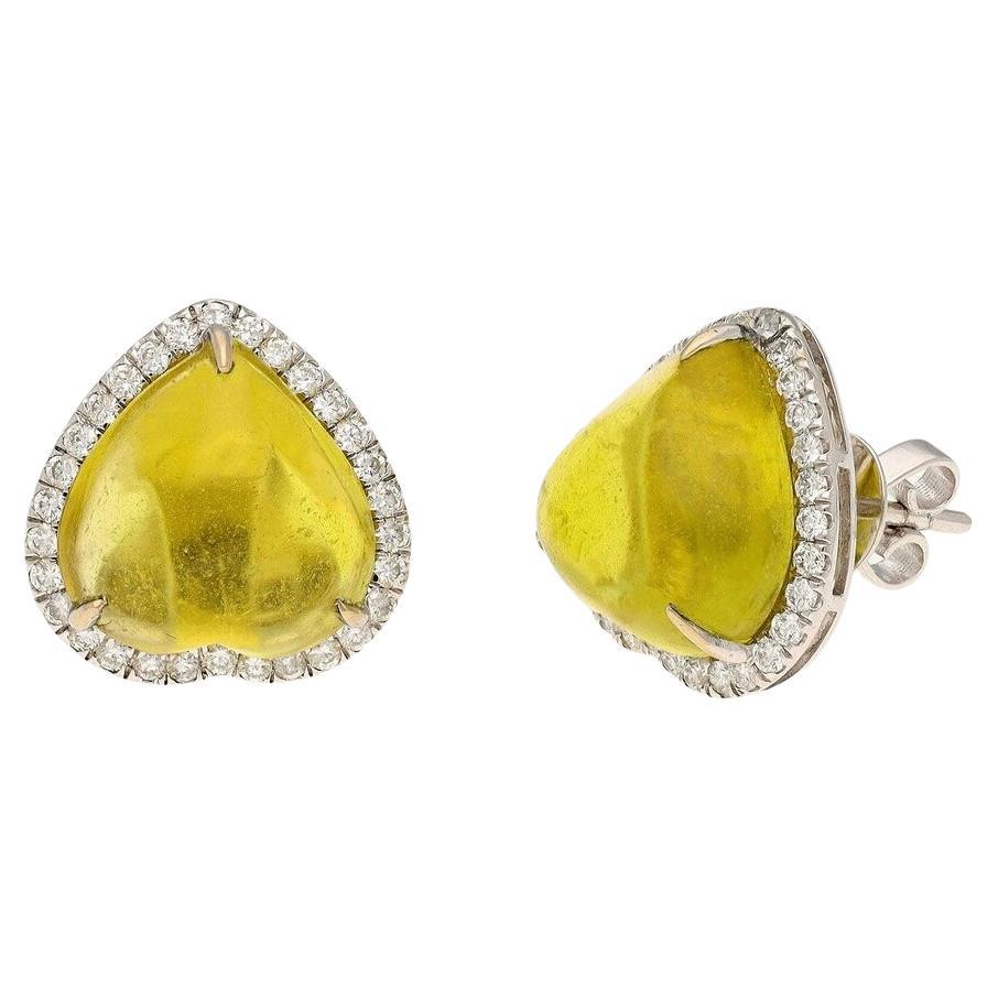 Boucle d'oreille en or 18 carats, tourmaline jaune naturelle 13,40 carats et diamants 0,67 carat en vente