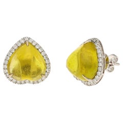 Natural yellow tourmaline 13.40cts & diamond 0.67 cts earring in 18k gold