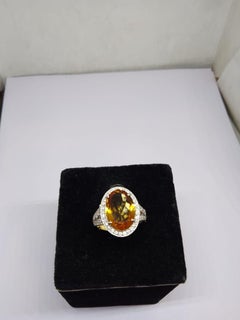 Designer 18K Gold Yellow Tourmaline & Diamond Halo Ring, 4.50ct
