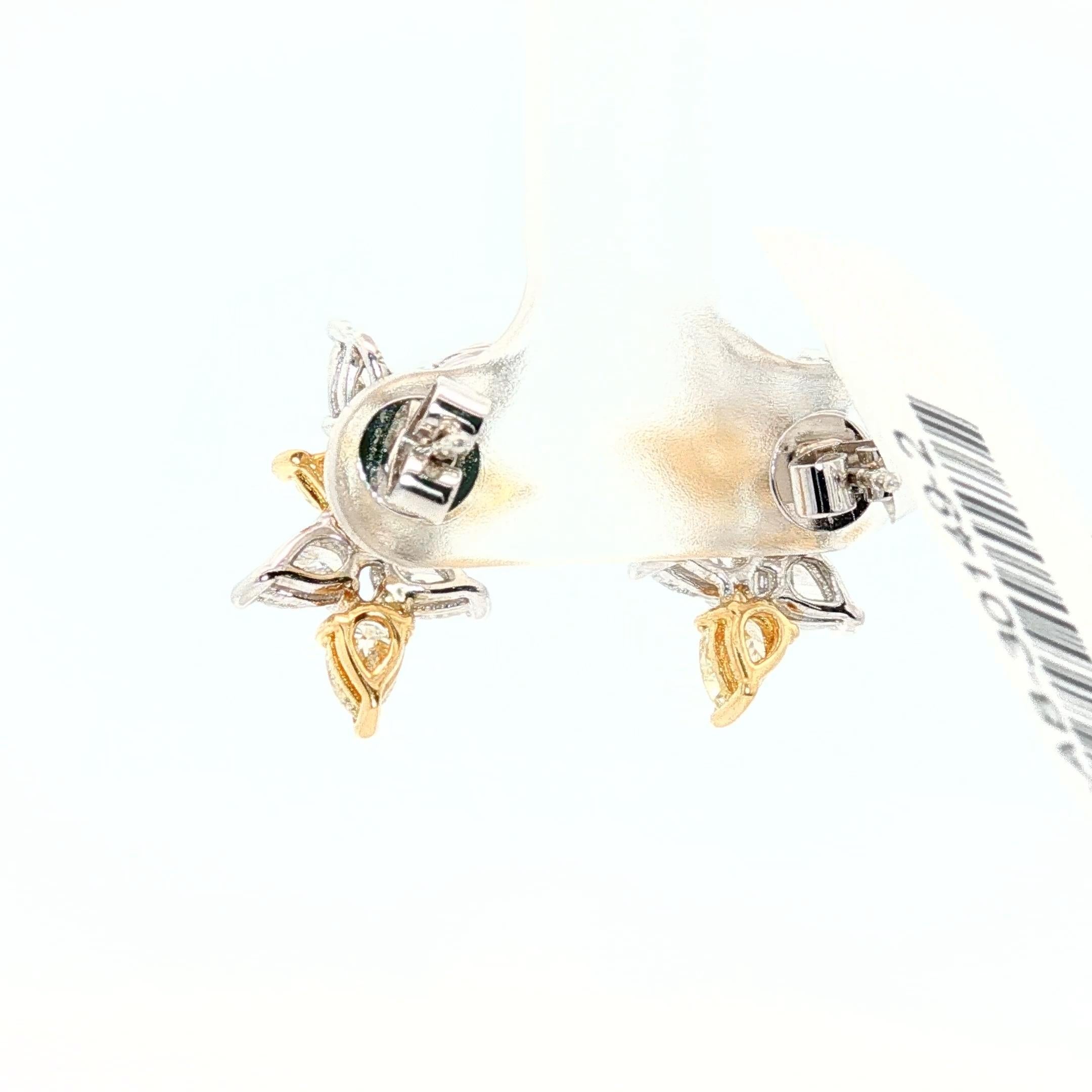 Boucles d'oreilles classiques en or 18K avec diamants naturels jaunes et blancs, 2.30ct Pour femmes en vente