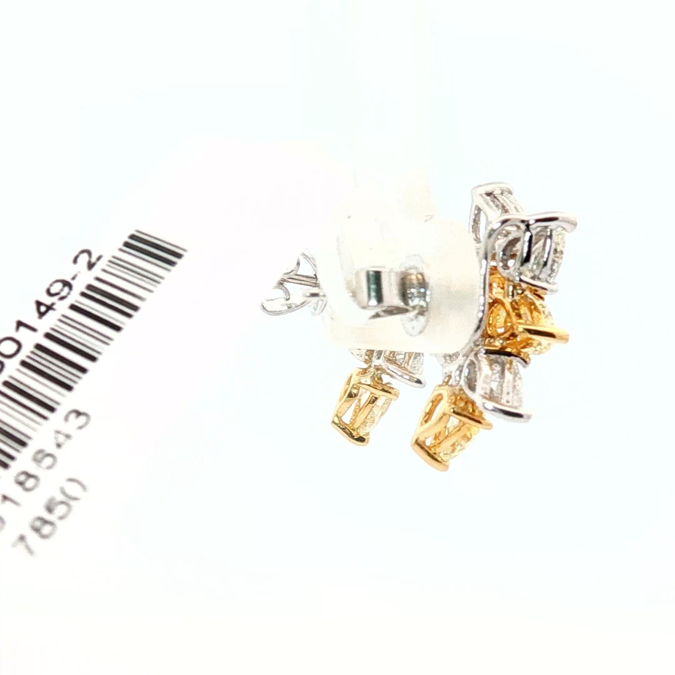 Boucles d'oreilles classiques en or 18K avec diamants naturels jaunes et blancs, 2.30ct en vente 2