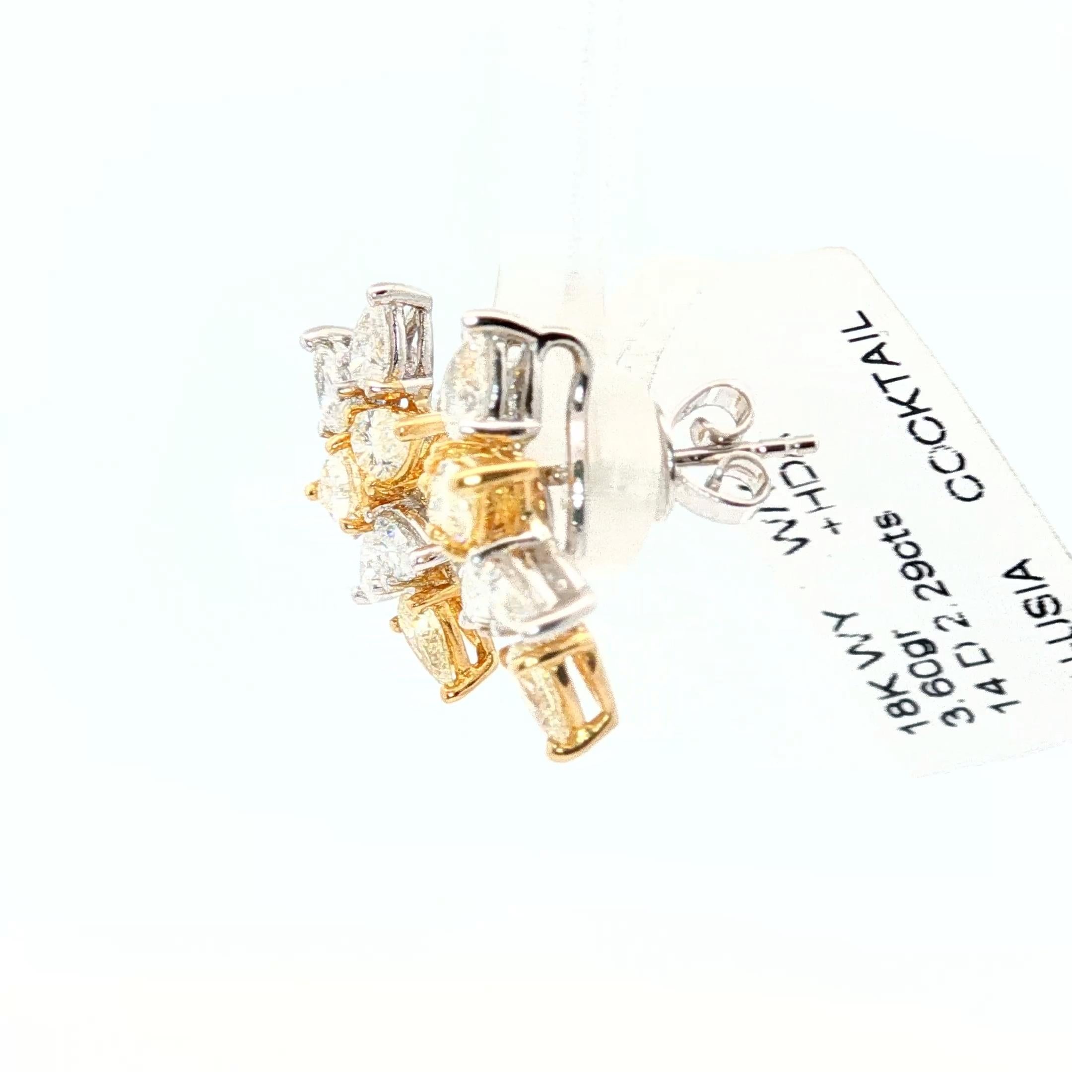 Boucles d'oreilles classiques en or 18K avec diamants naturels jaunes et blancs, 2.30ct en vente 3
