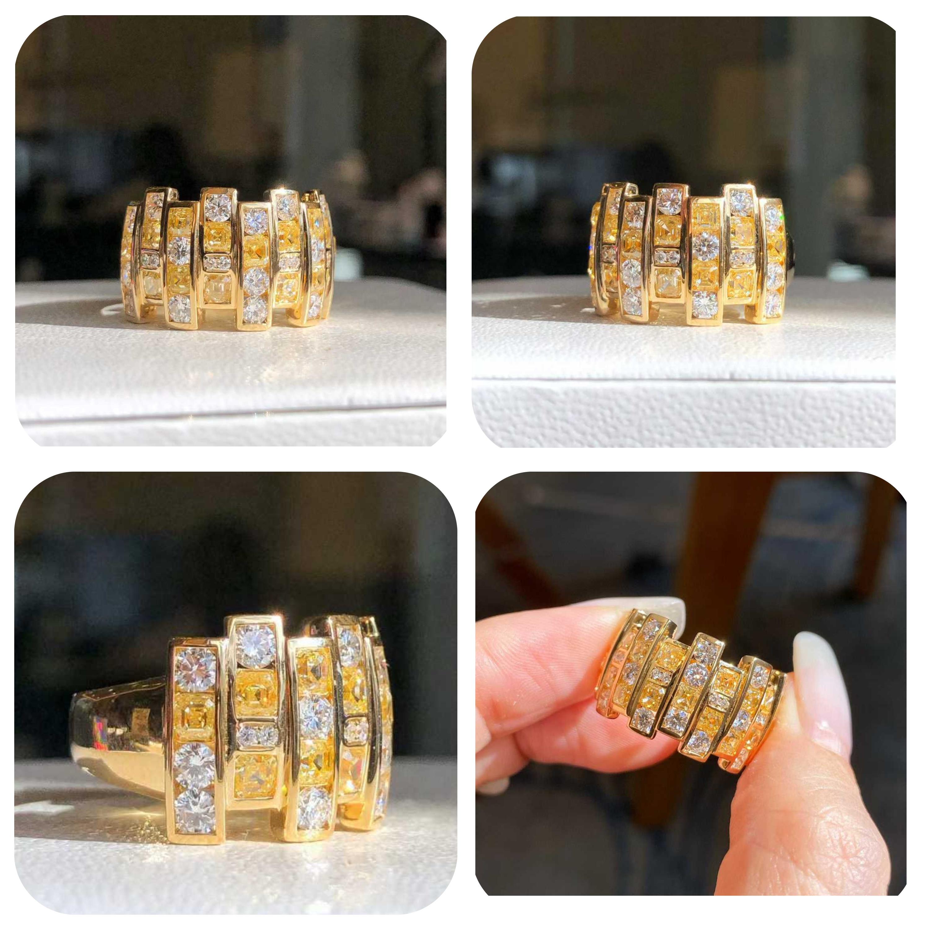 En vente :  Bague dôme demi-cercle en diamant naturel jaune et blanc 3.50ct total- Eze Jewelry 11