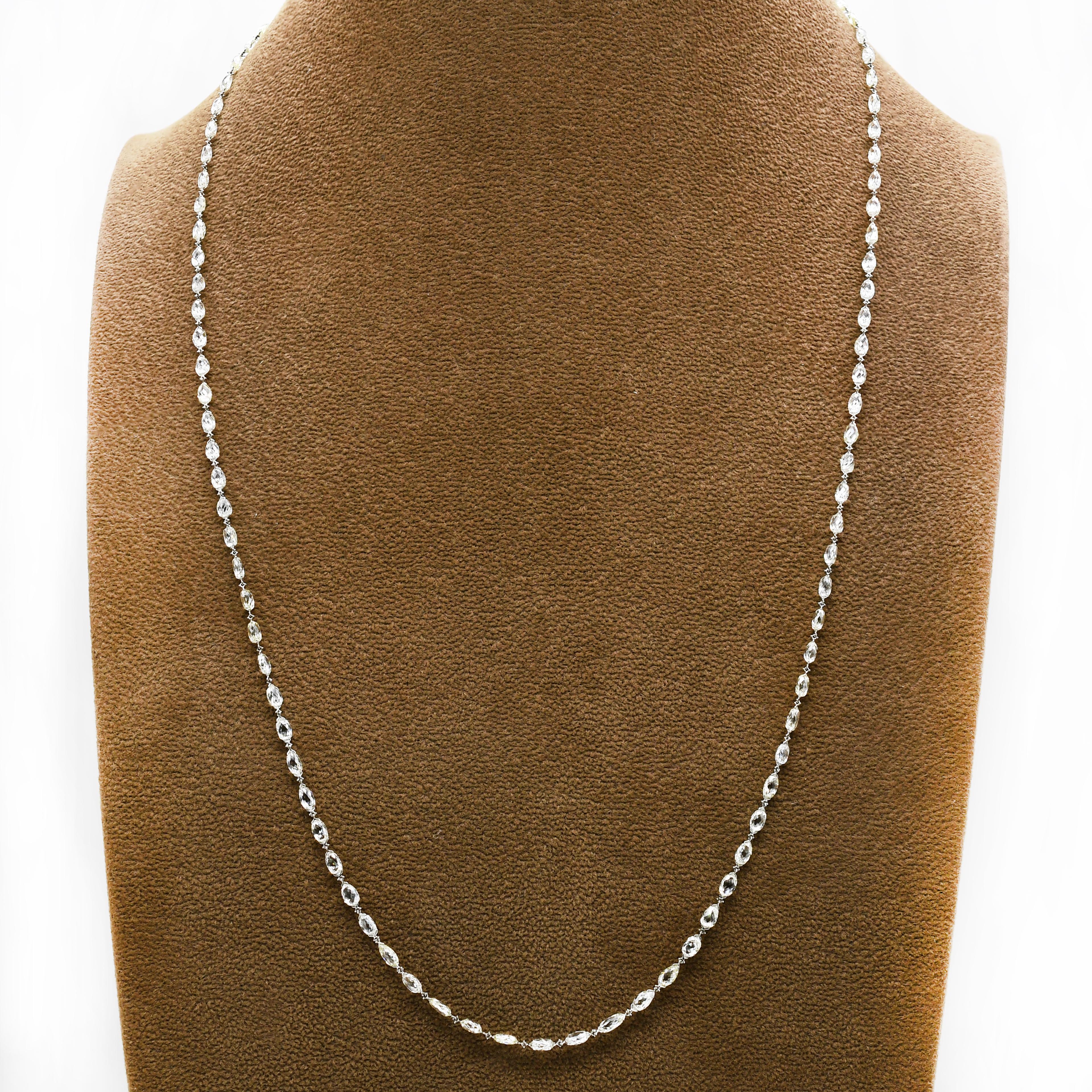 Modern Natural Yellowish White Diamond Briolette Long Chain Necklace in Platinum For Sale