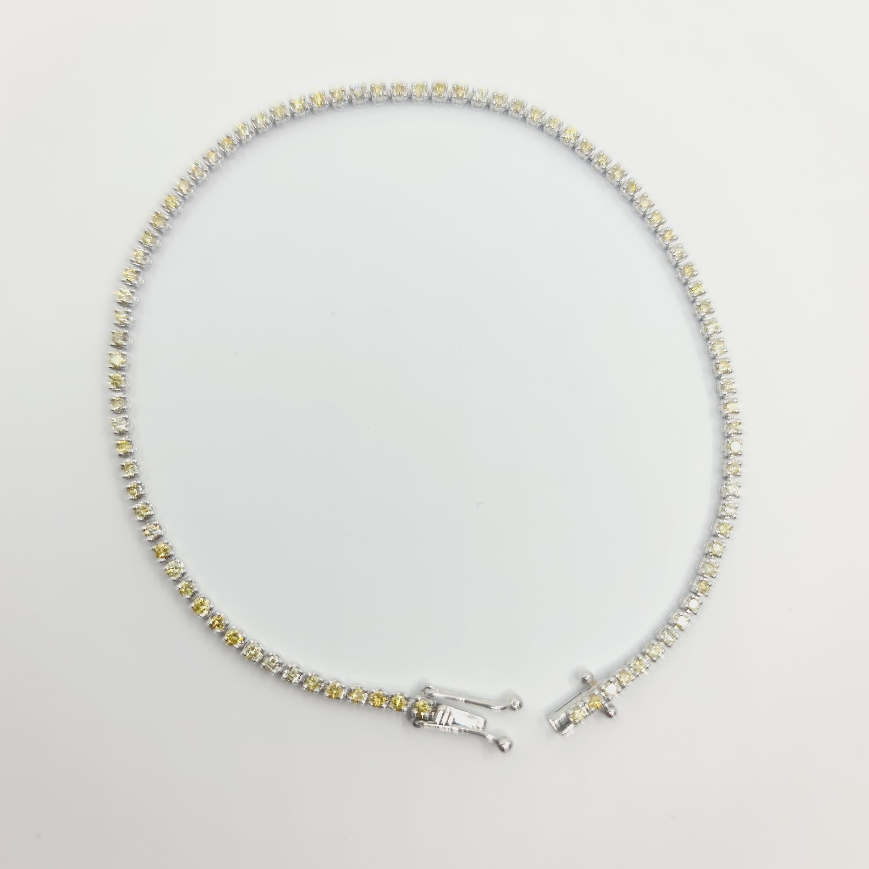 Women's or Men's Yellow( color treated) Diamonds Tennis Bracelet 18k White Gold 2.46 Carat For Sale