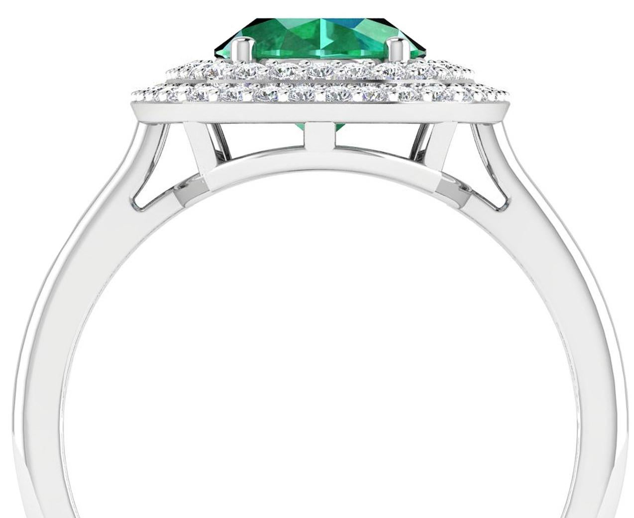Oval Cut Natural Zambian 1.70 Carat Emerald & Diamond Double Halo Ring 14k White Gold For Sale