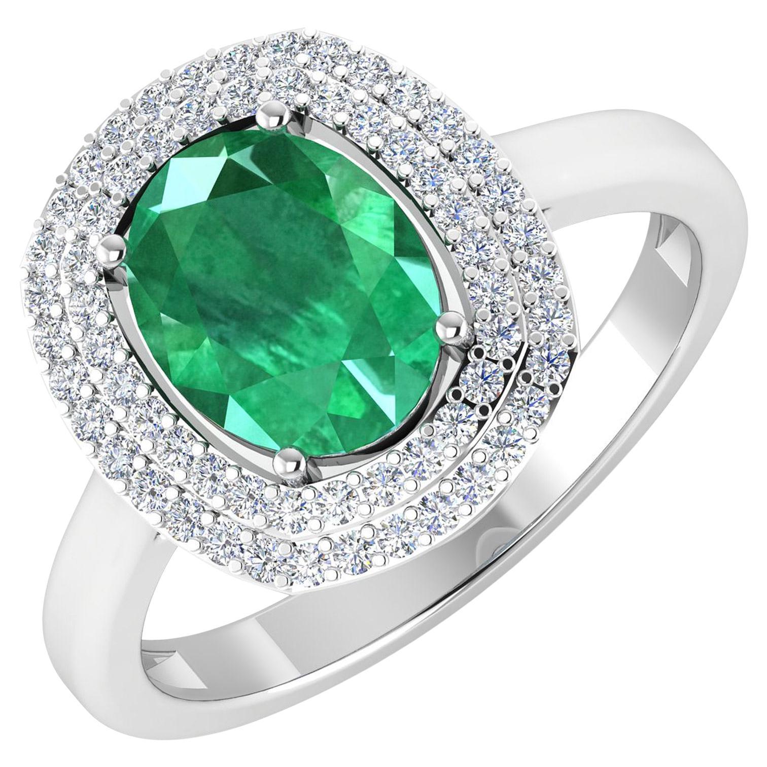 Natürlicher sambischer 1,70 Karat Smaragd & Diamant Doppel Halo Ring 14k Weißgold im Angebot