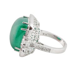 Natural Zambian cabochon Emerald diamond ring in 18k gold