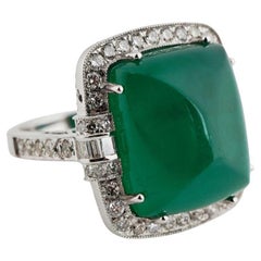 Natural Zambian caboshan Emerald diamond ring in 18k gold