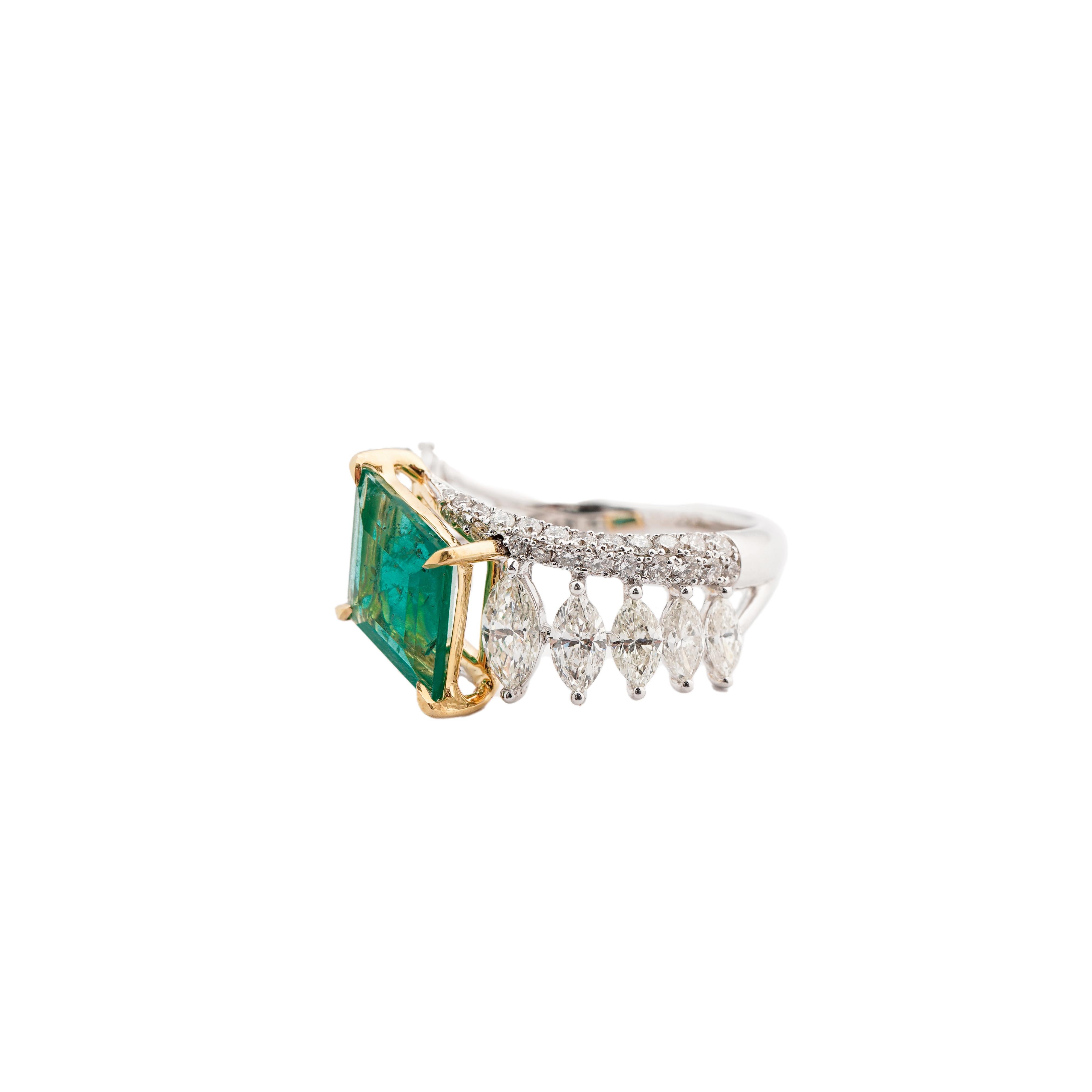 Natürlicher sambischer Smaragd 1,39 & Diamant 1,62cts Ring in 18k Gold im Angebot 1