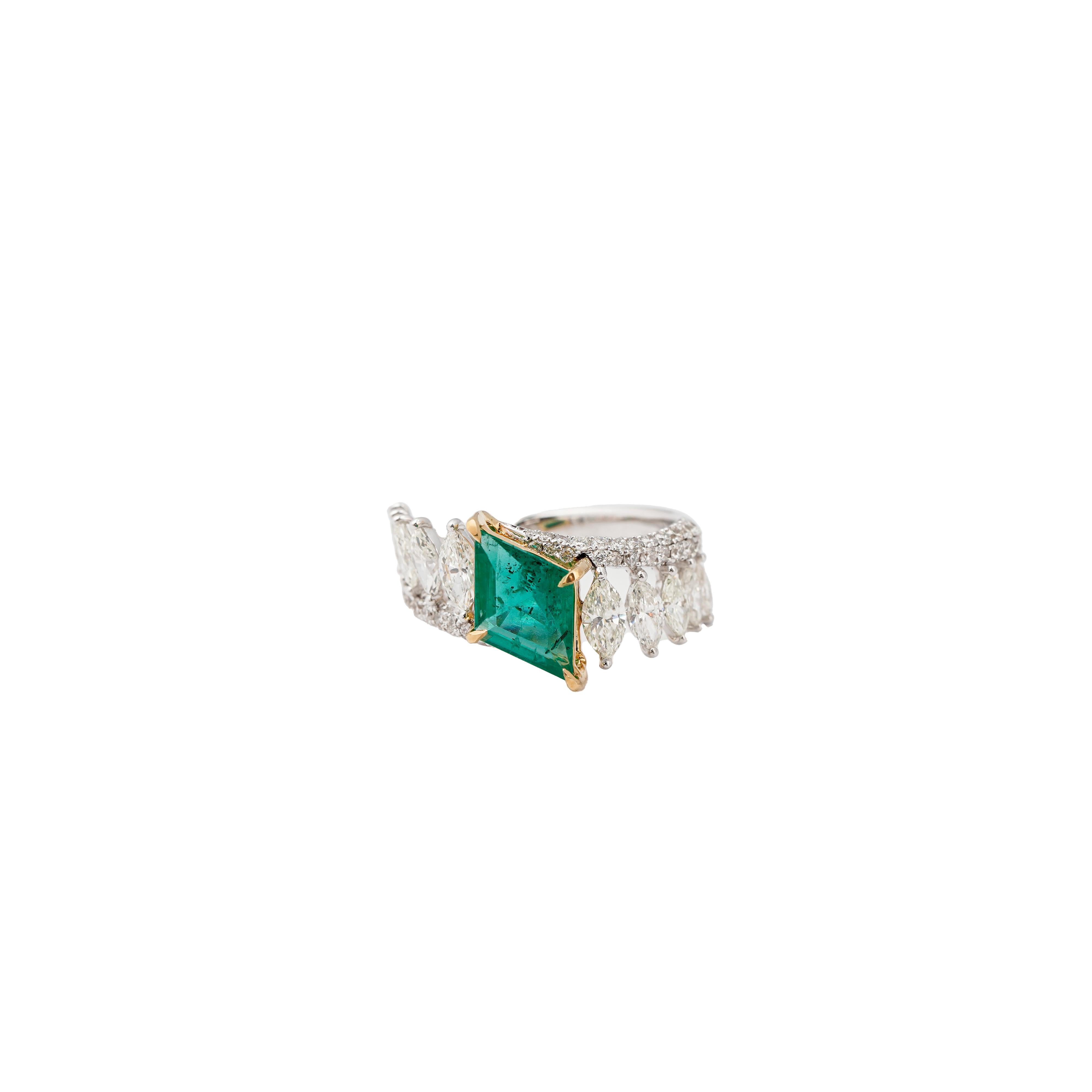 Natürlicher sambischer Smaragd 1,39 & Diamant 1,62cts Ring in 18k Gold im Angebot 2