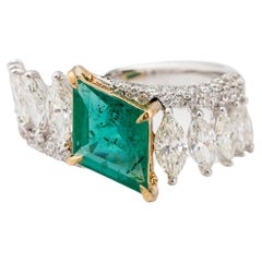 Natural Zambian Emerald 1.39 & Diamond 1.62cts Ring in 18k Gold