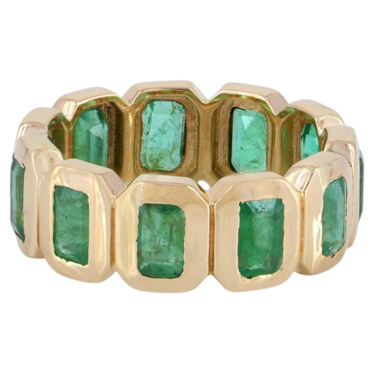 Natural Zambian Emerald 14k Yellow Gold Full Band Ring Jewelry US 7