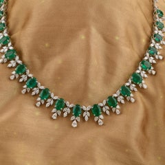 Natural Zambian Emerald 17.83 Ct Diamond 6.84 Ct 18K White Gold Wedding Necklace